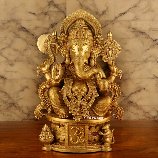 Solid Brass Ganesh Seated Idol - 23 inches Nikuressence