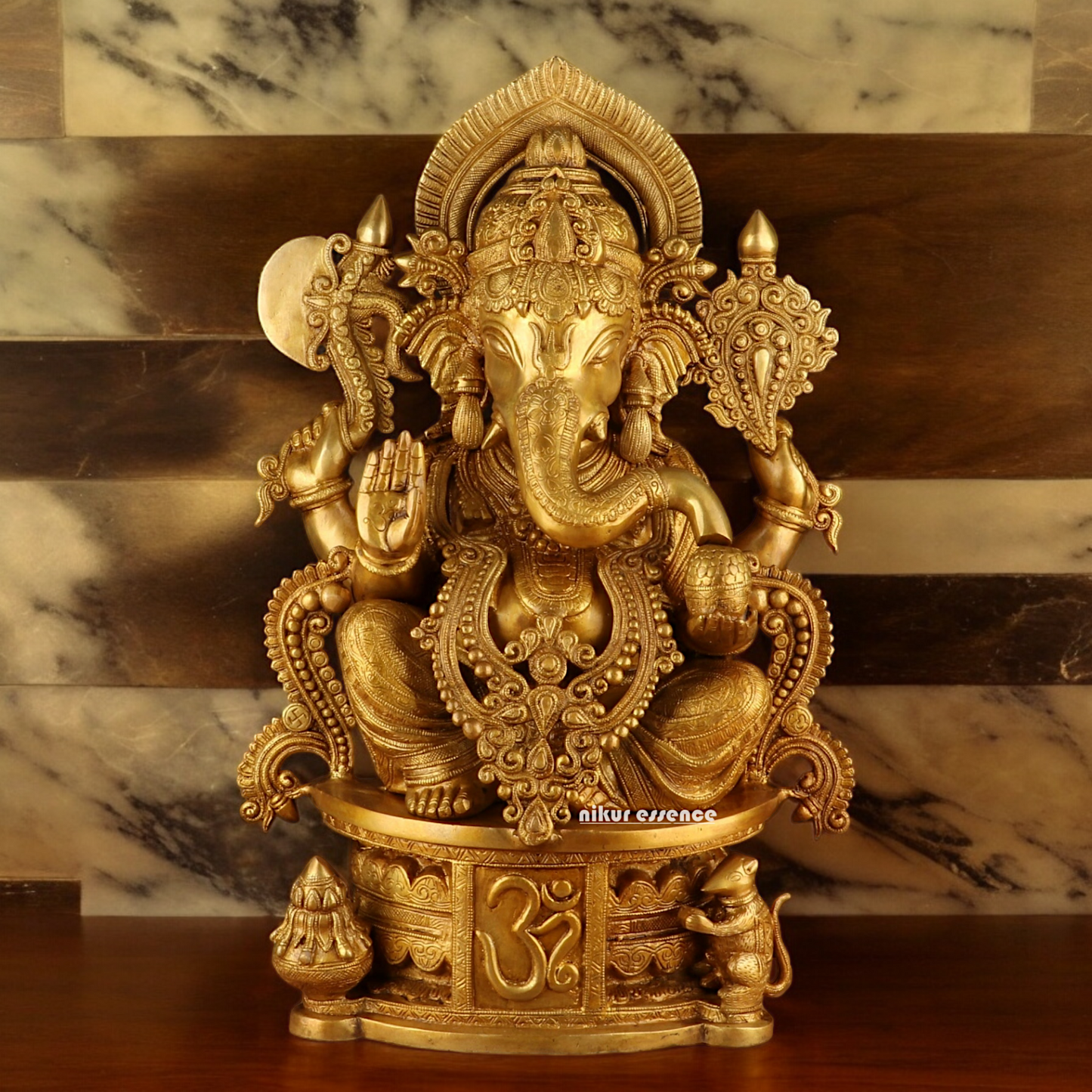 Solid Brass Ganesh Seated Idol - 23 inches Nikuressence