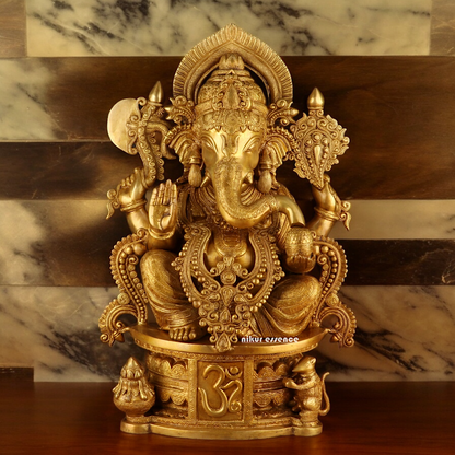 Solid Brass Ganesh Seated Idol - 23 inches Nikuressence