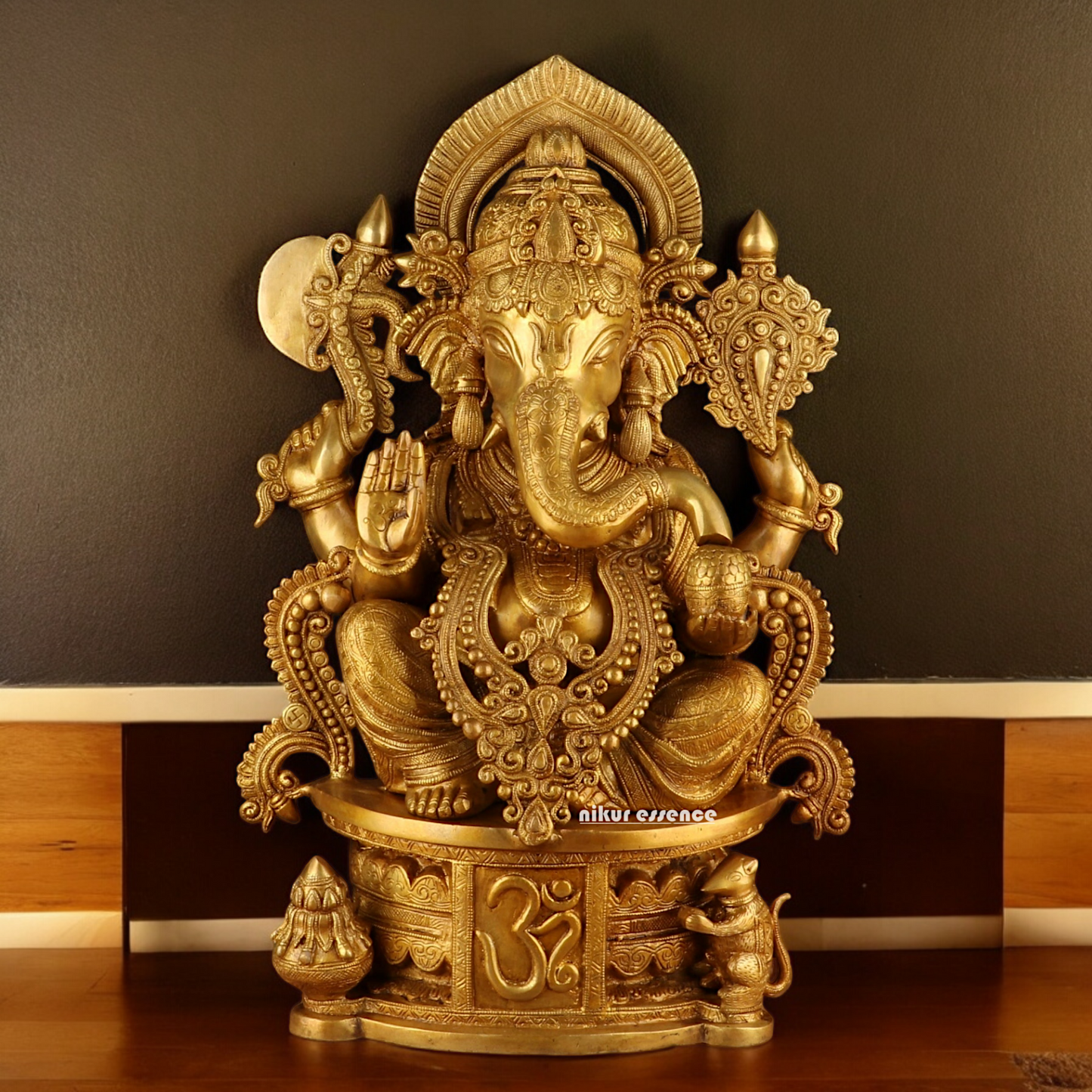 Solid Brass Ganesh Seated Idol - 23 inches Nikuressence