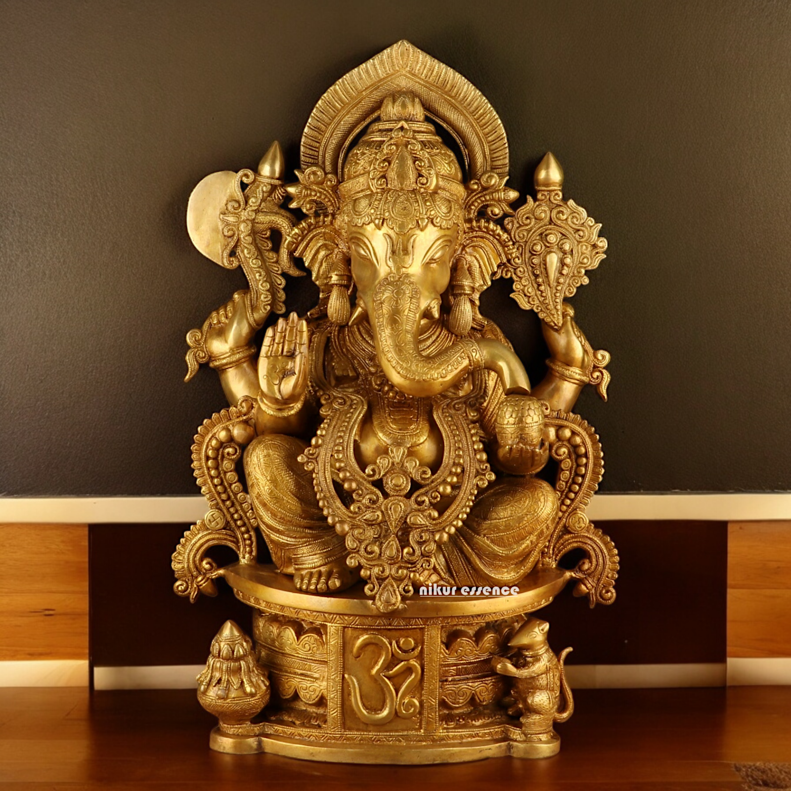 Solid Brass Ganesh Seated Idol - 23 inches Nikuressence