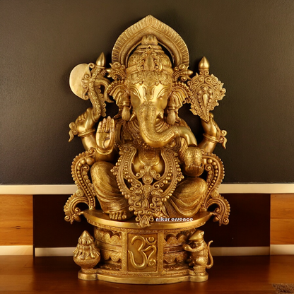 Solid Brass Ganesh Seated Idol - 23 inches Nikuressence