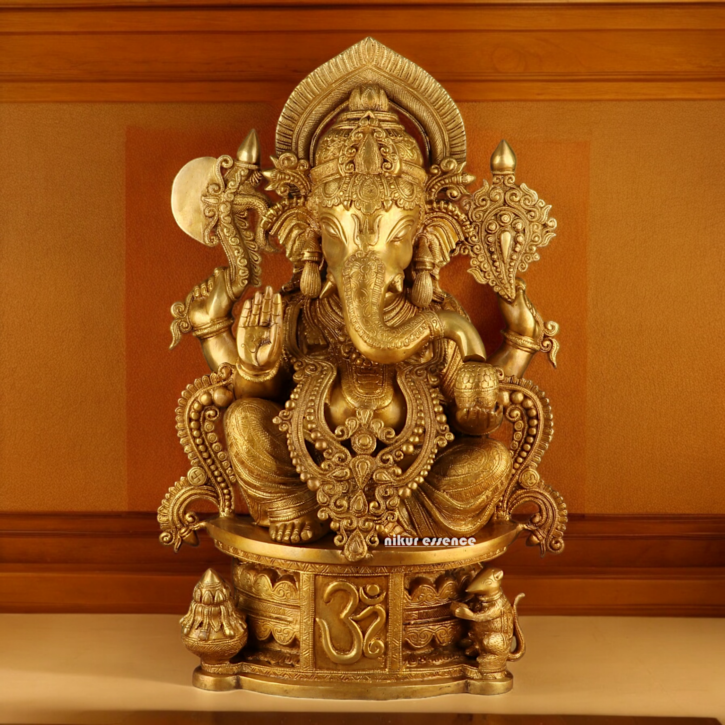 Solid Brass Ganesh Seated Idol - 23 inches Nikuressence