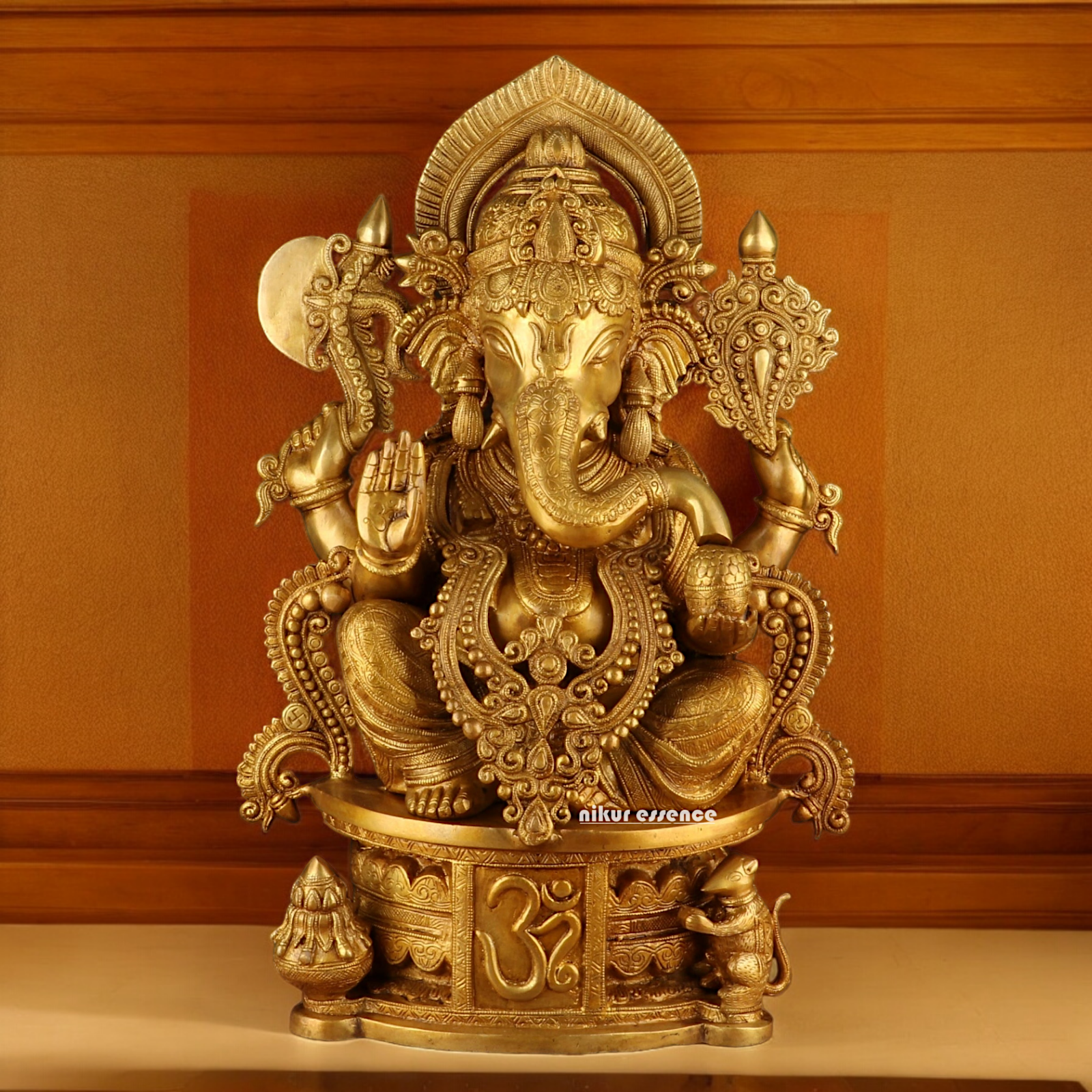 Solid Brass Ganesh Seated Idol - 23 inches Nikuressence