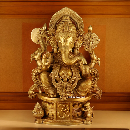 Solid Brass Ganesh Seated Idol - 23 inches Nikuressence