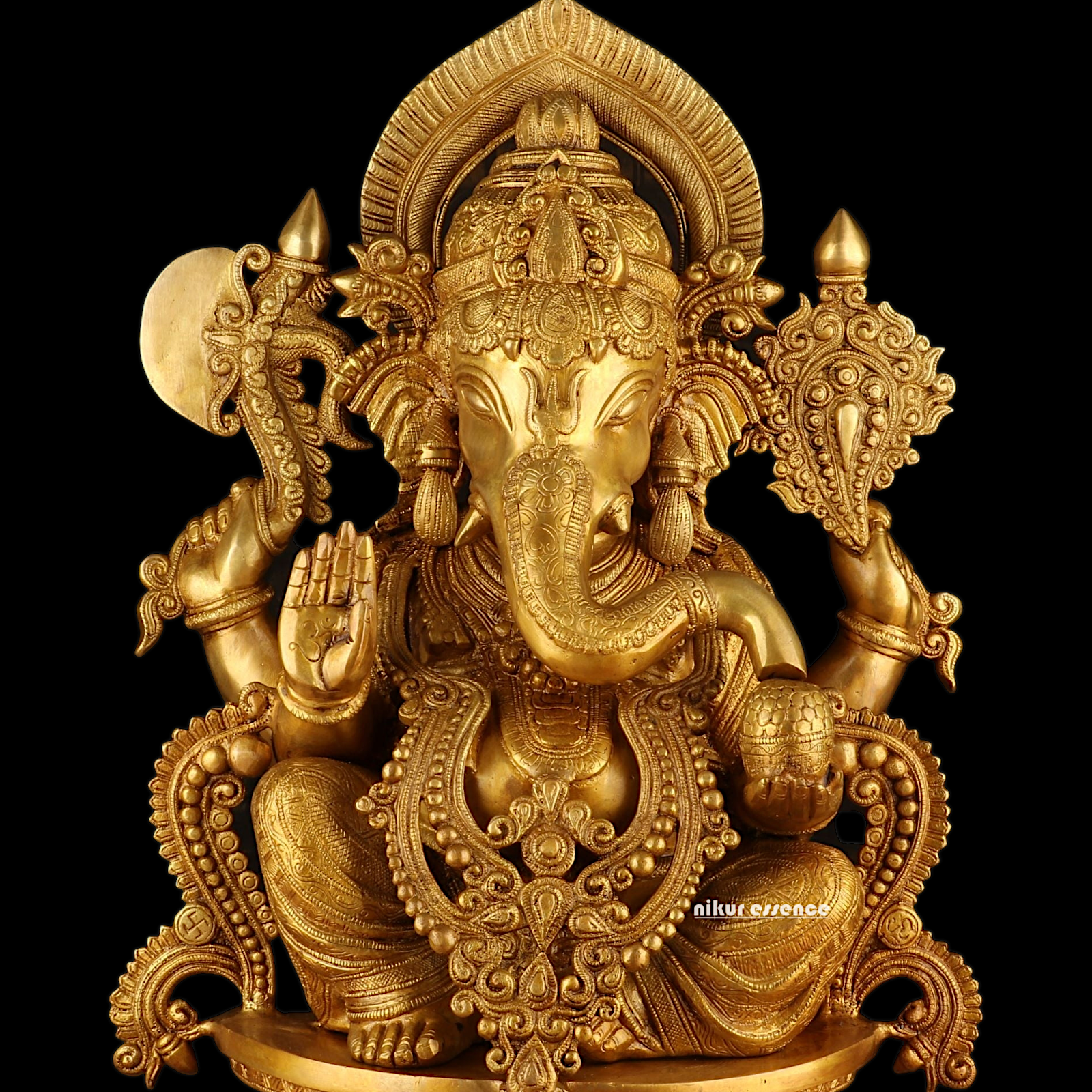 Solid Brass Ganesh Seated Idol - 23 inches Nikuressence
