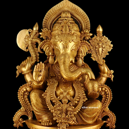 Solid Brass Ganesh Seated Idol - 23 inches Nikuressence