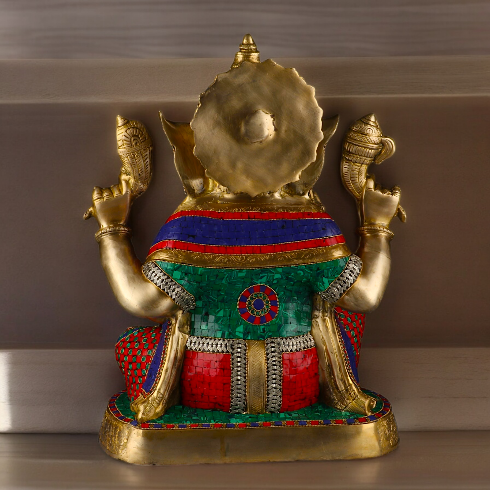Large Ganesh Ganpati Sitting Brass beautiful Idol with Stone Work - 22 inches Nikuressence