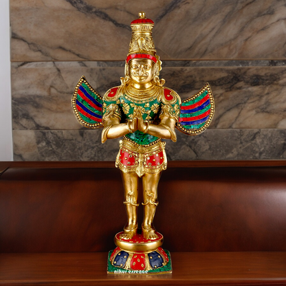 Shop Garuda Standing Brass Idol with Stone Work - 22 inches Nikuressence