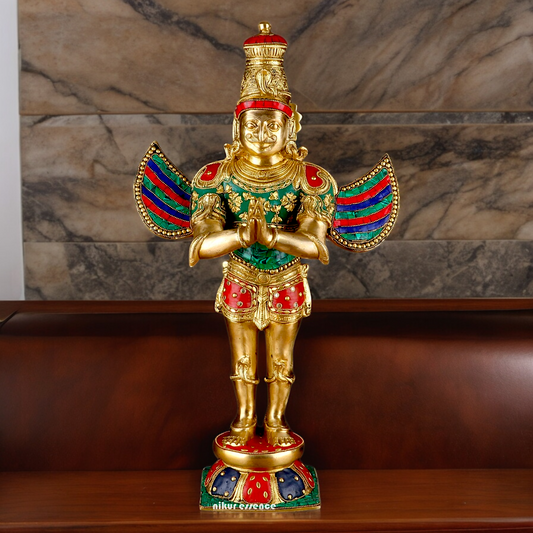 Shop Garuda Standing Brass Idol with Stone Work - 22 inches Nikuressence