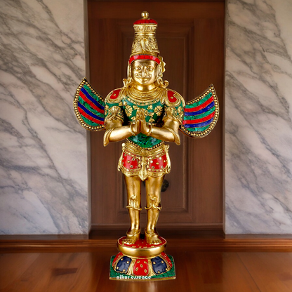 Shop Garuda Standing Brass Idol with Stone Work - 22 inches Nikuressence