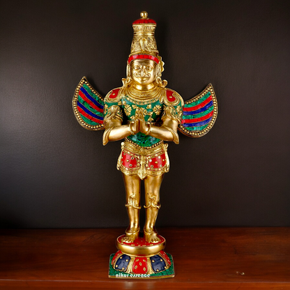 Shop Garuda Standing Brass Idol with Stone Work - 22 inches Nikuressence
