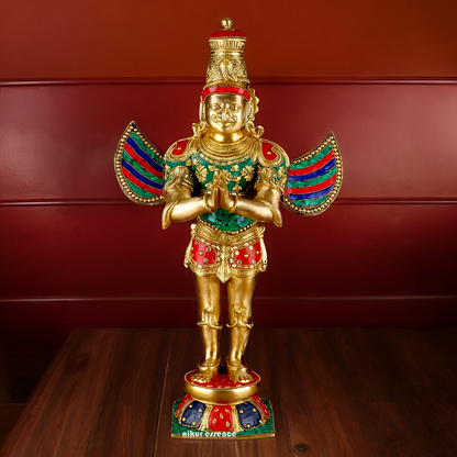 Shop Garuda Standing Brass Idol with Stone Work - 22 inches Nikuressence