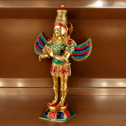 Shop Garuda Standing Brass Idol with Stone Work - 22 inches Nikuressence