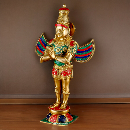 Shop Garuda Standing Brass Idol with Stone Work - 22 inches Nikuressence