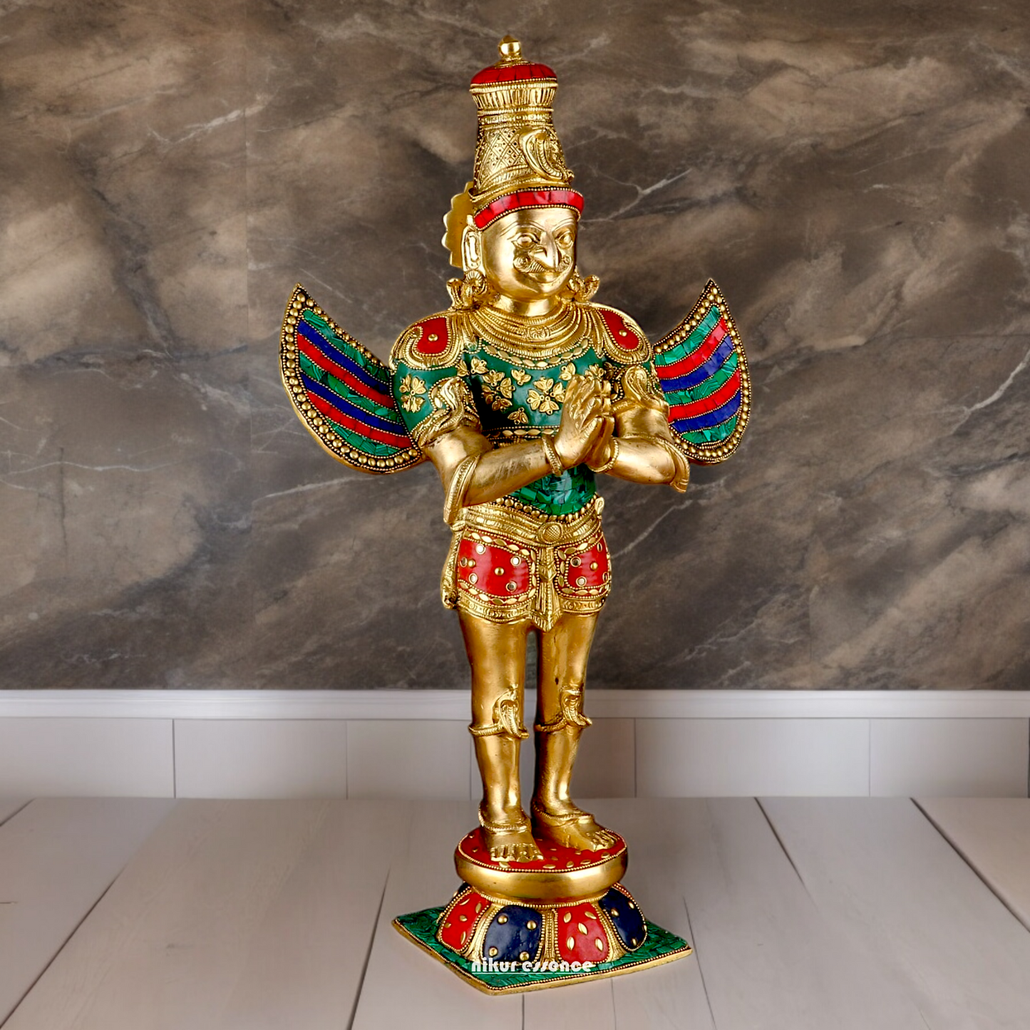 Shop Garuda Standing Brass Idol with Stone Work - 22 inches Nikuressence
