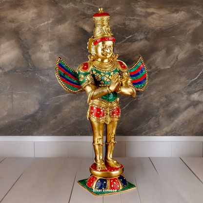 Shop Garuda Standing Brass Idol with Stone Work - 22 inches Nikuressence