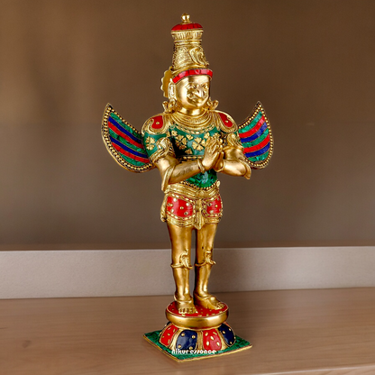 Shop Garuda Standing Brass Idol with Stone Work - 22 inches Nikuressence