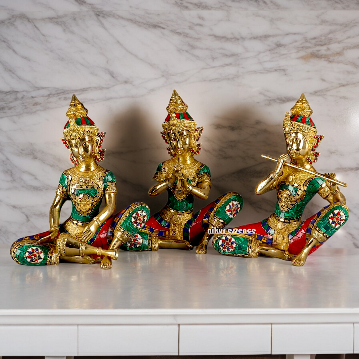 (Copy) Three Musicians Brass idol with Stone Work - 12 inches Nikuressence