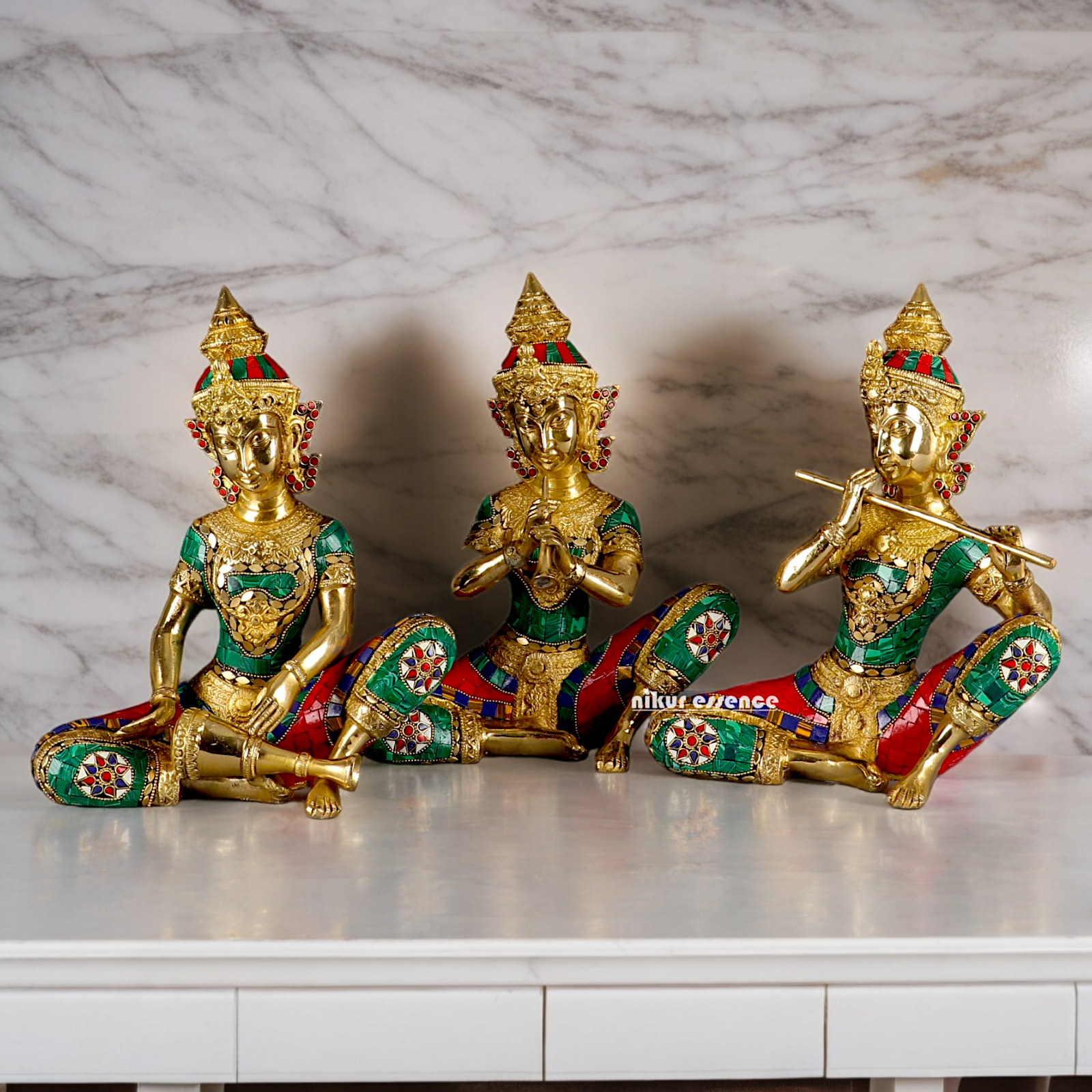 (Copy) Three Musicians Brass idol with Stone Work - 12 inches Nikuressence