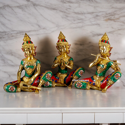 (Copy) Three Musicians Brass idol with Stone Work - 12 inches Nikuressence