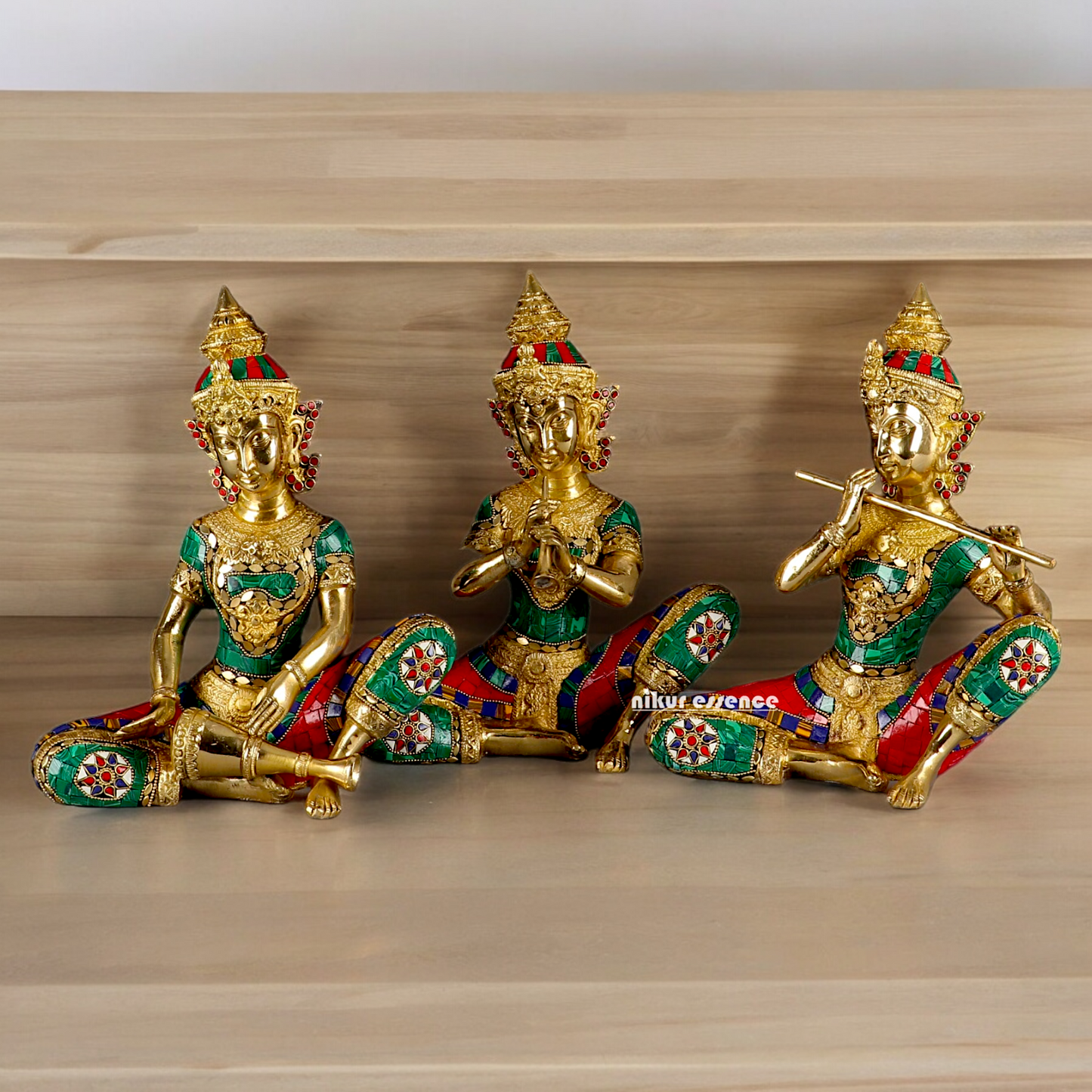 (Copy) Three Musicians Brass idol with Stone Work - 12 inches Nikuressence