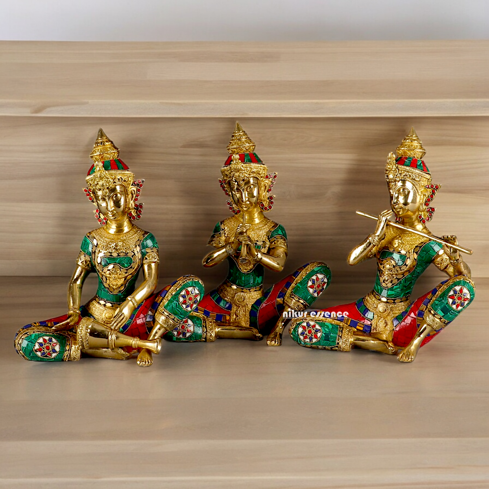 (Copy) Three Musicians Brass idol with Stone Work - 12 inches Nikuressence