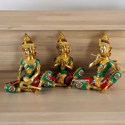 (Copy) Three Musicians Brass idol with Stone Work - 12 inches Nikuressence