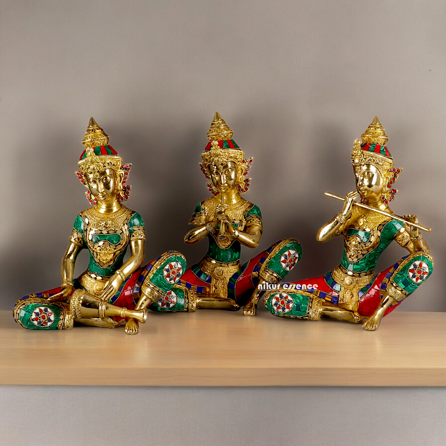(Copy) Three Musicians Brass idol with Stone Work - 12 inches Nikuressence
