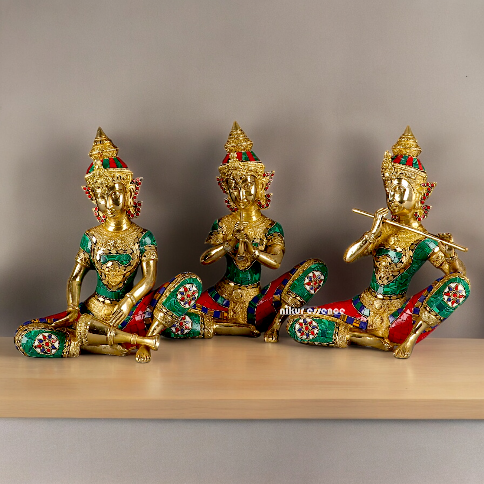 (Copy) Three Musicians Brass idol with Stone Work - 12 inches Nikuressence