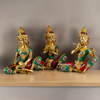 (Copy) Three Musicians Brass idol with Stone Work - 12 inches Nikuressence