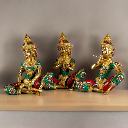 (Copy) Three Musicians Brass idol with Stone Work - 12 inches Nikuressence