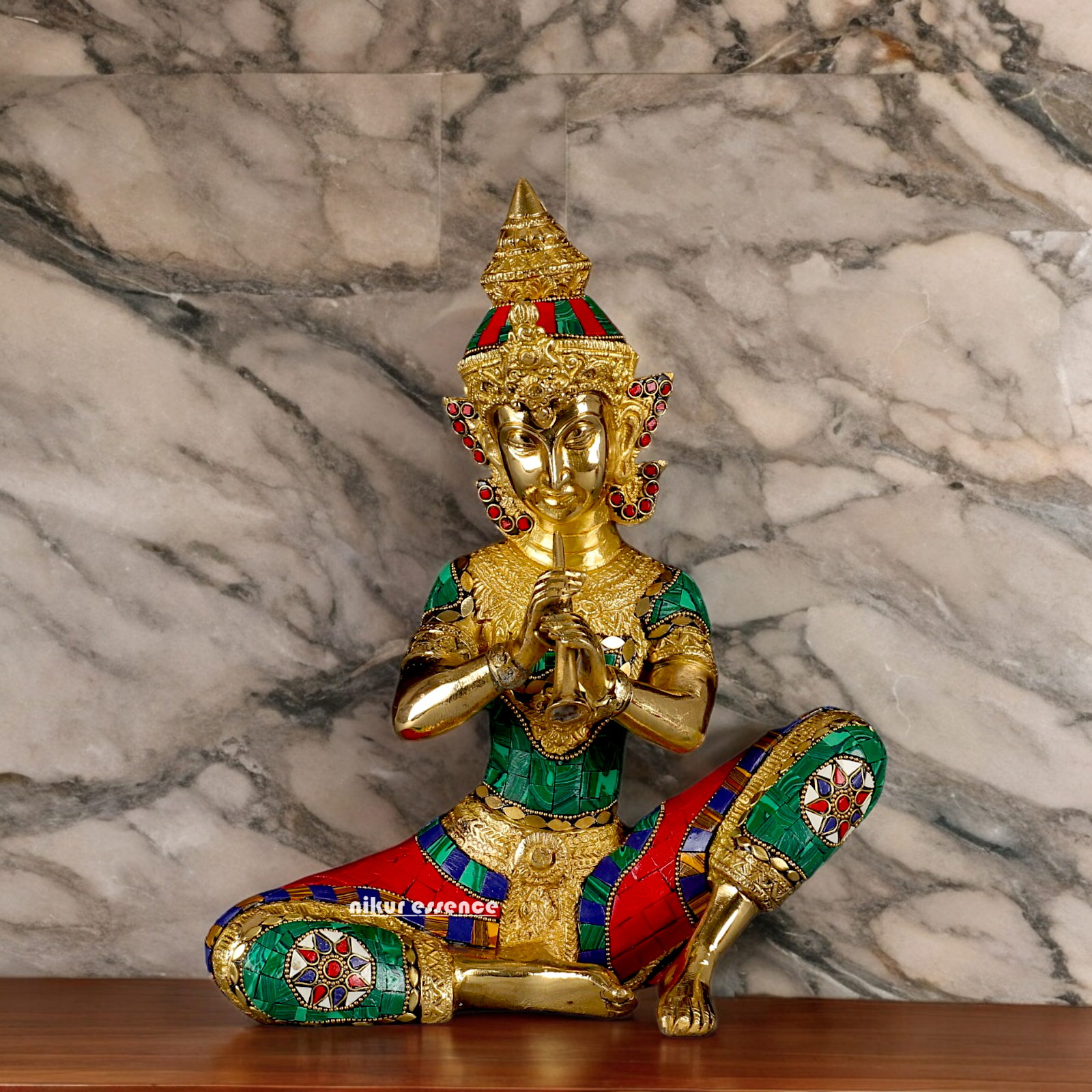 (Copy) Three Musicians Brass idol with Stone Work - 12 inches Nikuressence