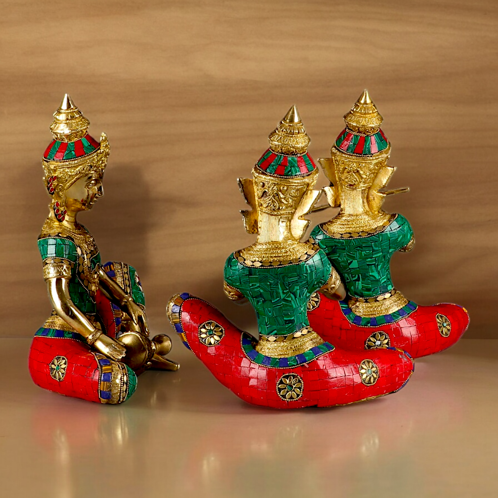 (Copy) Three Musicians Brass idol with Stone Work - 12 inches Nikuressence