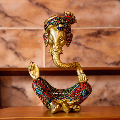Online Ganesh Vinayaka Sitting Idol Brass with Stone Work - 10 inches Nikuressence
