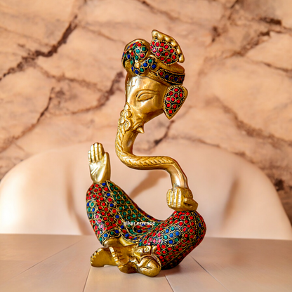Online Ganesh Vinayaka Sitting Idol Brass with Stone Work - 10 inches Nikuressence