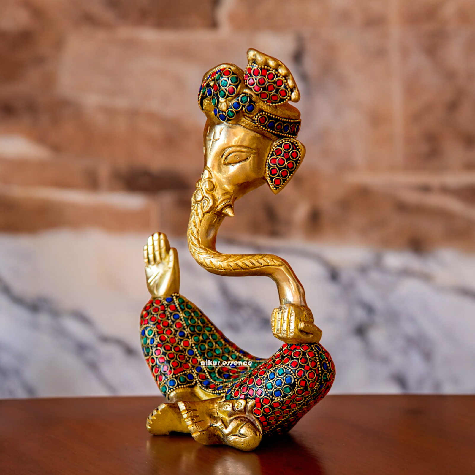 Online Ganesh Vinayaka Sitting Idol Brass with Stone Work - 10 inches Nikuressence