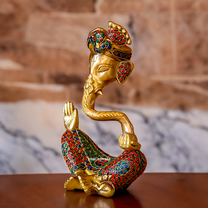 Online Ganesh Vinayaka Sitting Idol Brass with Stone Work - 10 inches Nikuressence