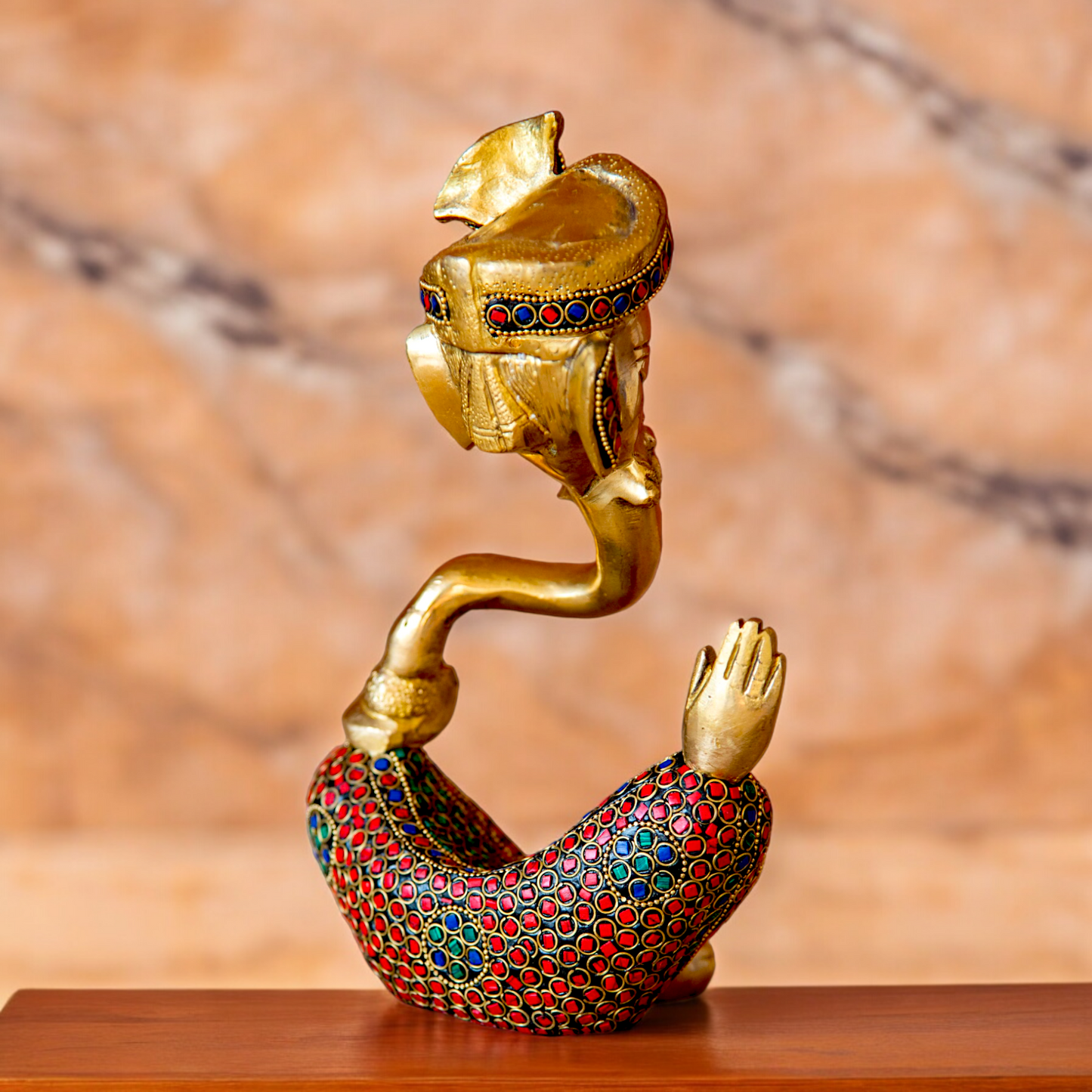 Online Ganesh Vinayaka Sitting Idol Brass with Stone Work - 10 inches Nikuressence