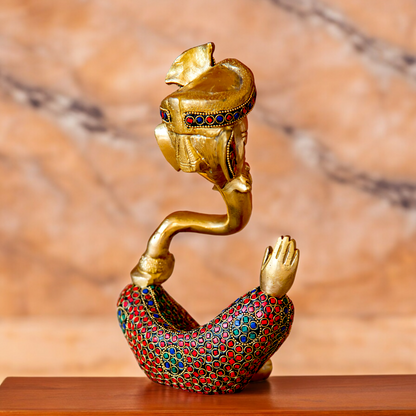 Online Ganesh Vinayaka Sitting Idol Brass with Stone Work - 10 inches Nikuressence