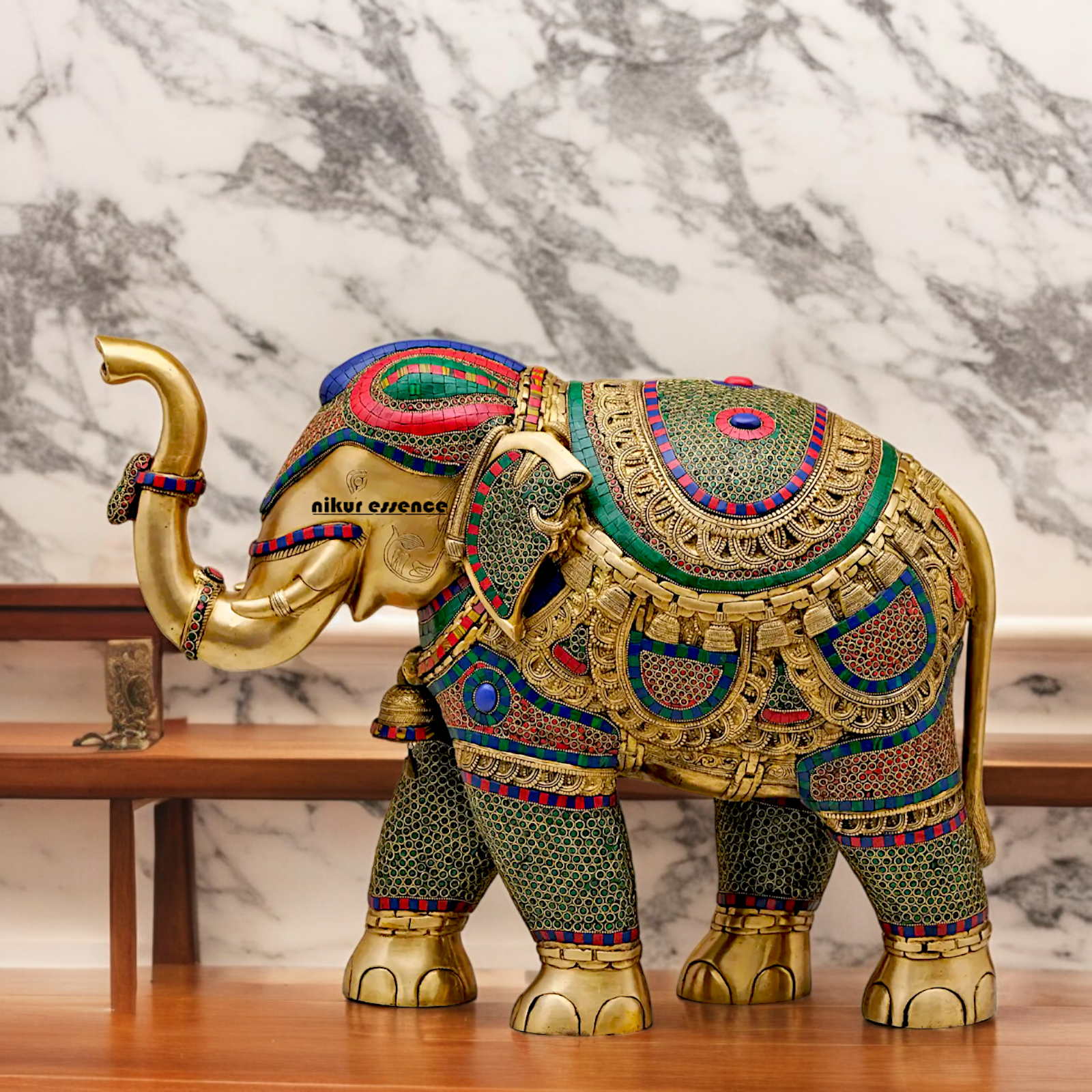 Large Elephant Stand Idol with Stone Work - 22 inches Nikuressence