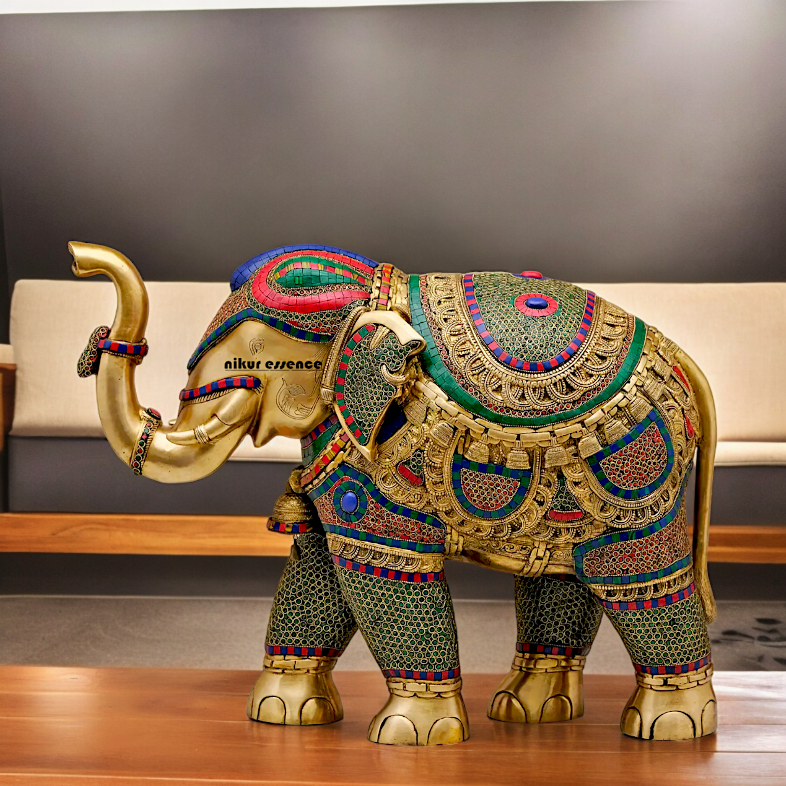 Large Elephant Stand Idol with Stone Work - 22 inches Nikuressence