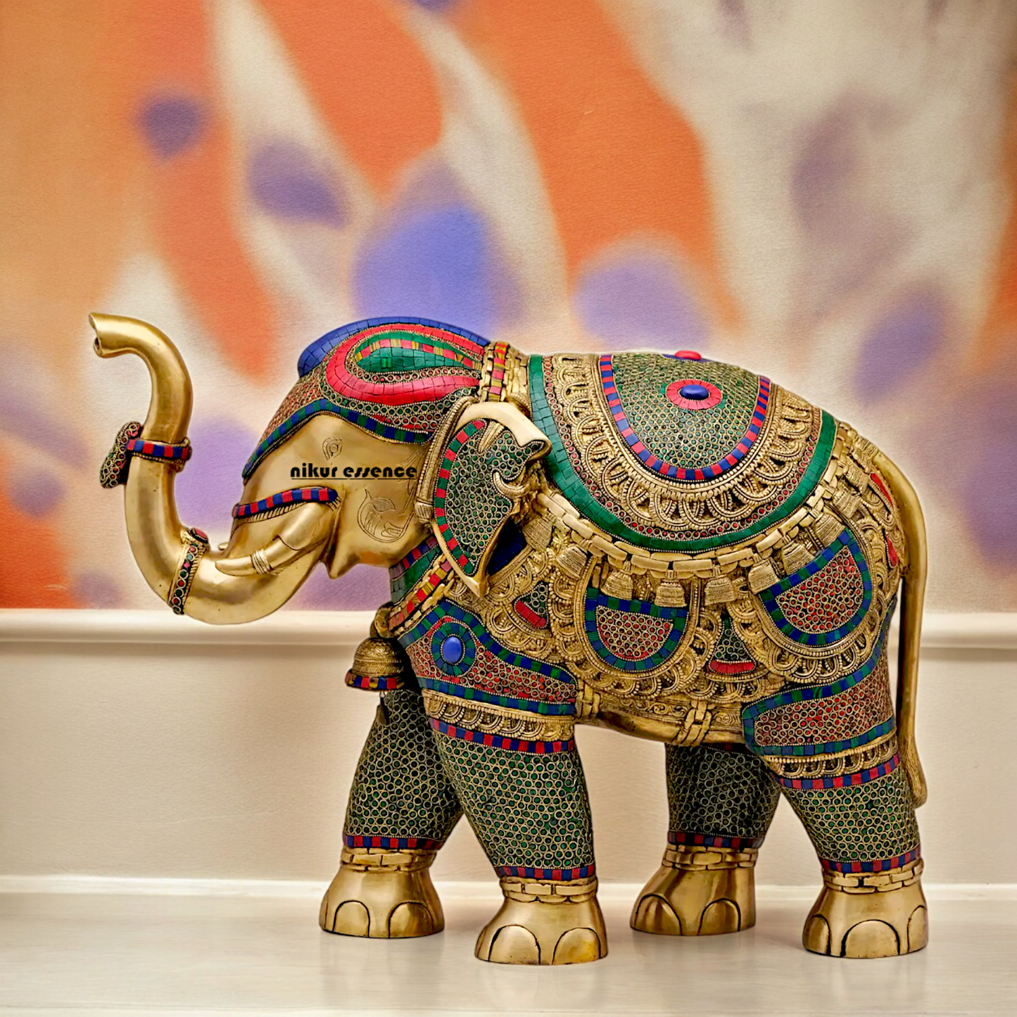 Large Elephant Stand Idol with Stone Work - 22 inches Nikuressence