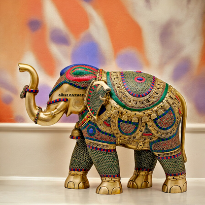 Large Elephant Stand Idol with Stone Work - 22 inches Nikuressence