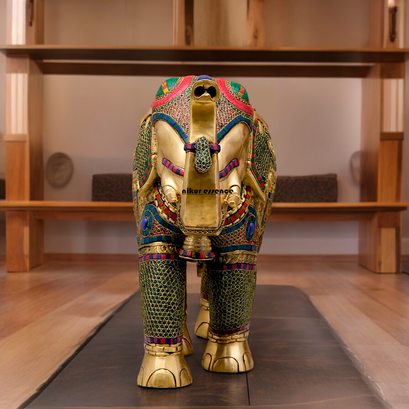 Large Elephant Stand Idol with Stone Work - 22 inches Nikuressence