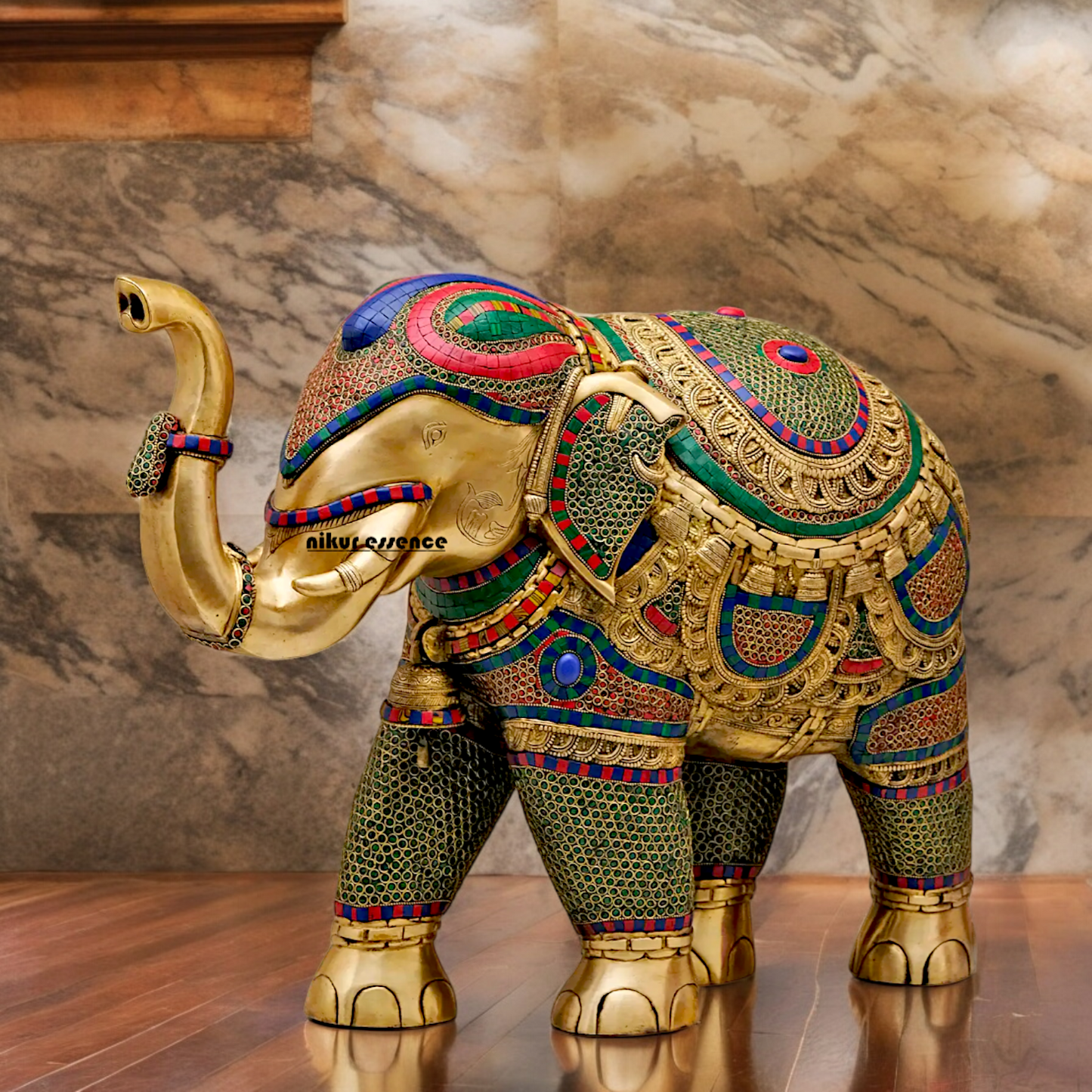 Large Elephant Stand Idol with Stone Work - 22 inches Nikuressence