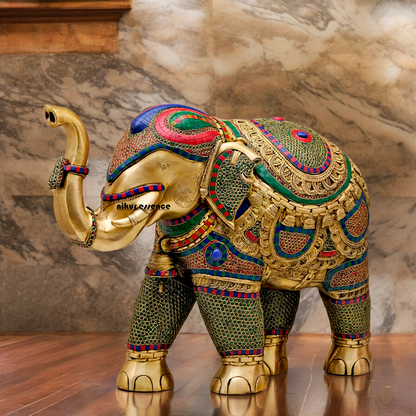 Large Elephant Stand Idol with Stone Work - 22 inches Nikuressence