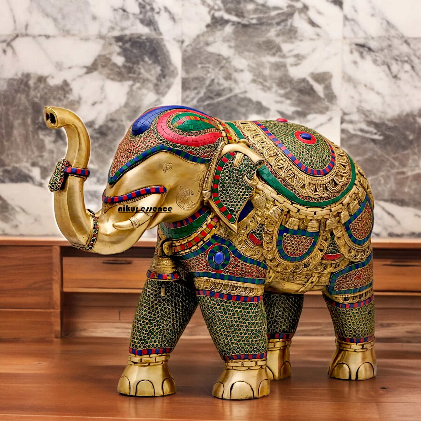 Large Elephant Stand Idol with Stone Work - 22 inches Nikuressence
