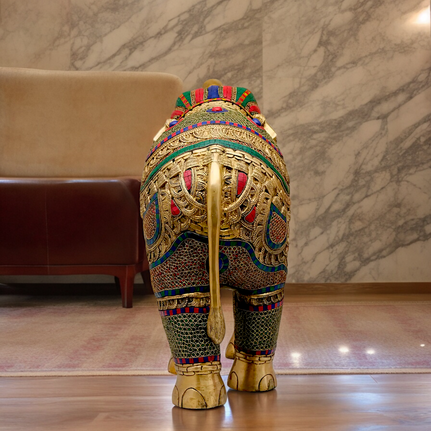 Large Elephant Stand Idol with Stone Work - 22 inches Nikuressence