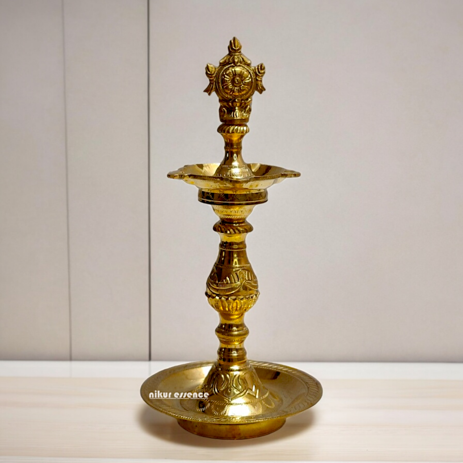 Large Brass Sangu Chakram Diya - 14.567 inches Nikuressence